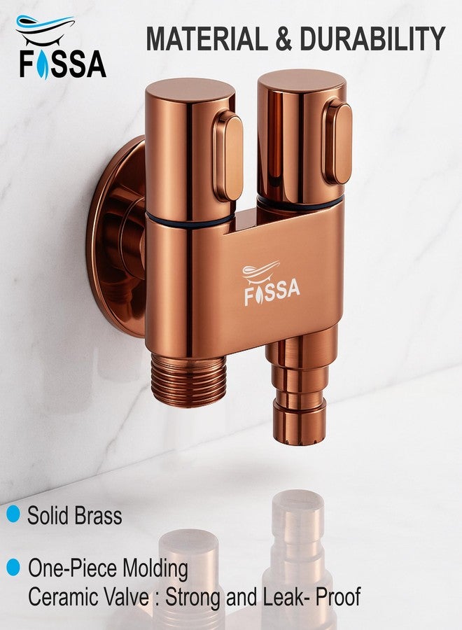 Fossa 2 IN 1 Angle Cock Wall Mount Two Out Water Cleaning Sprayer Angle cock with Flange Brass Chrome Finish For Bathroom Wash Basin Toilet (Rose Gold) - Image 3